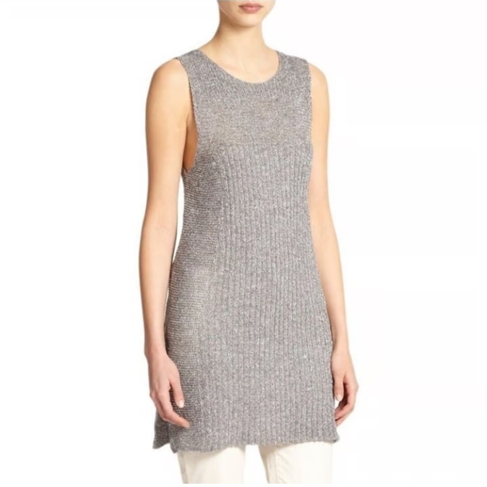 Eileen Fisher Metallic Chainmail Tunic sweater Silver Grey Italian yarns